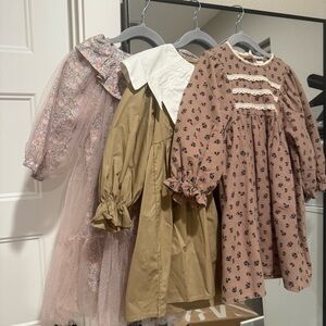 Floral and Solid Color Dresses Set